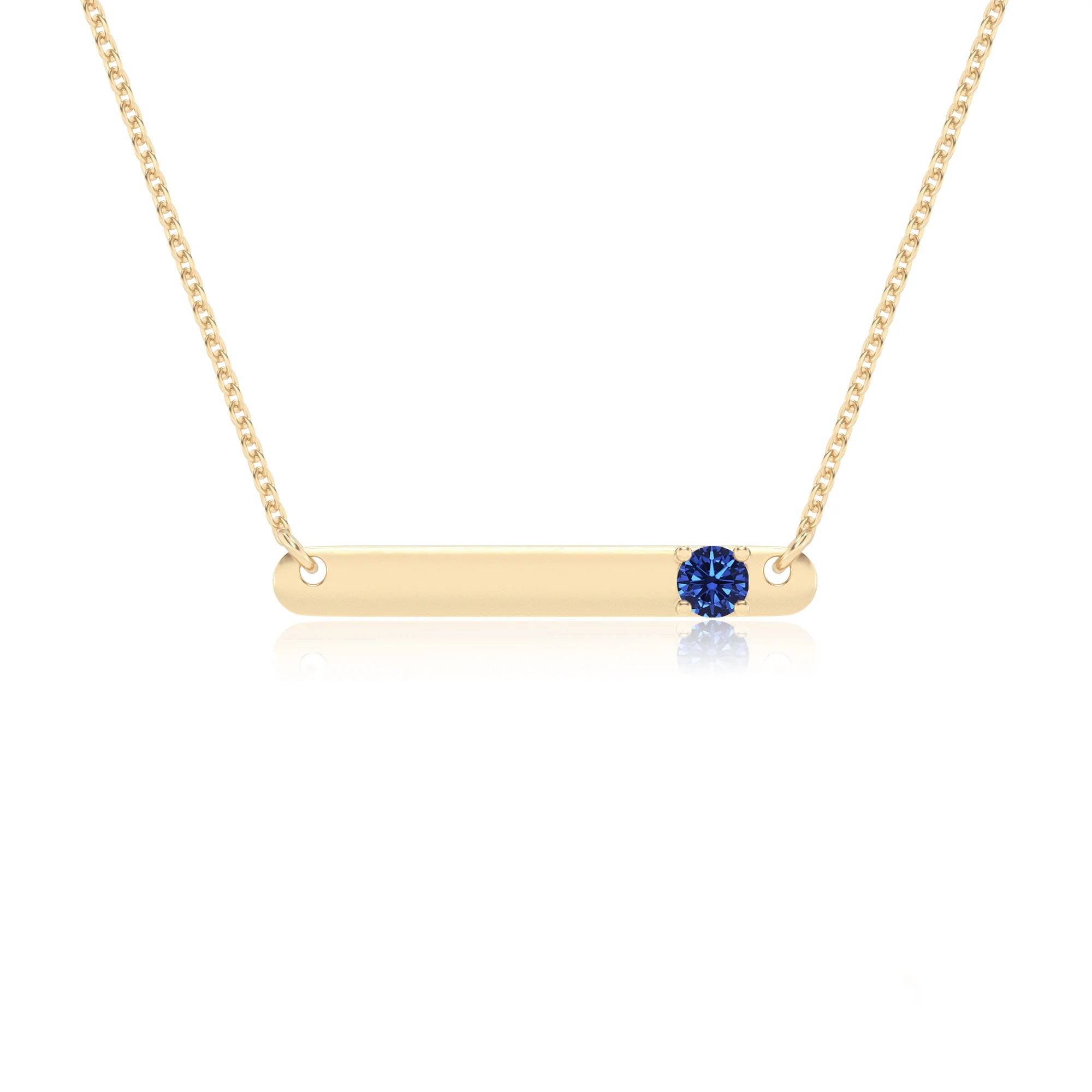 lab grown blue-sapphire round bar v-bale necklaces in yellow gold
