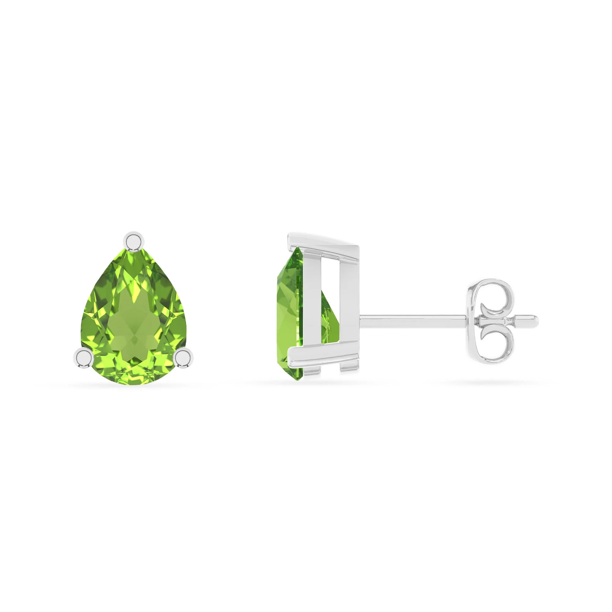 natural peridot pear stud earrings in white gold