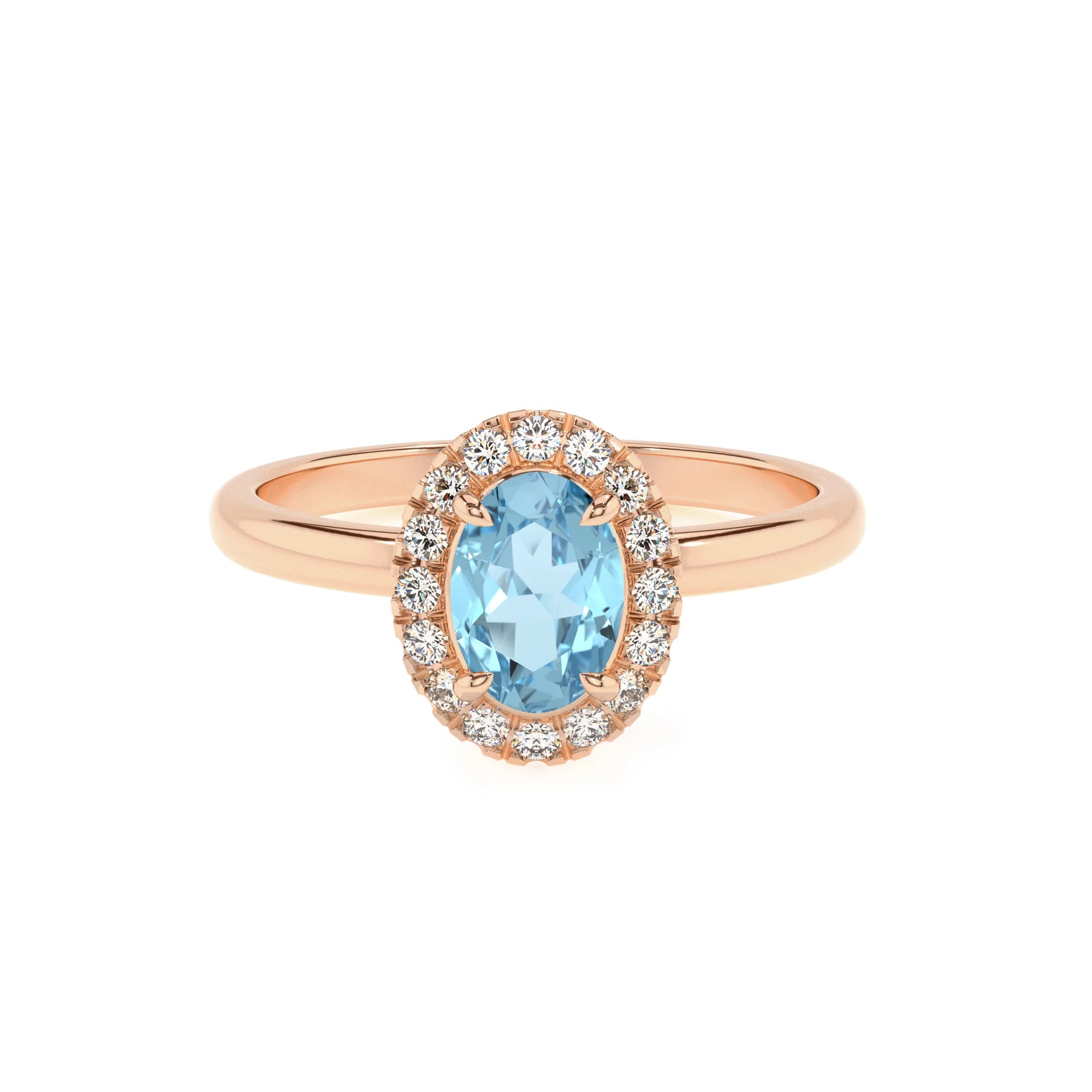 lab grown aquamarine oval solitaire rings in rose gold