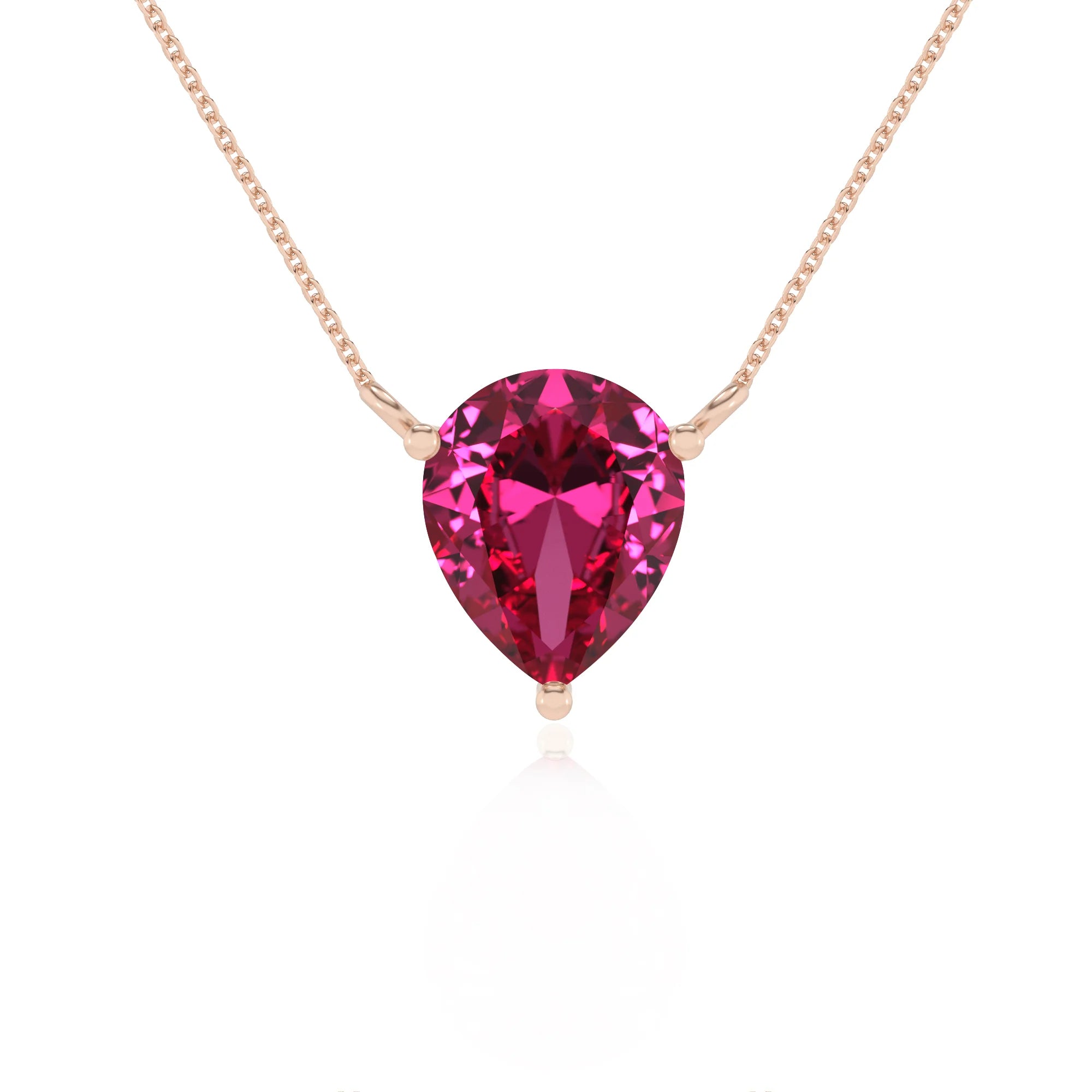 lab grown pink-sapphire pear solitaire necklaces in rose gold