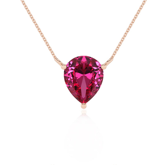 lab grown pink-sapphire pear solitaire necklaces in rose gold