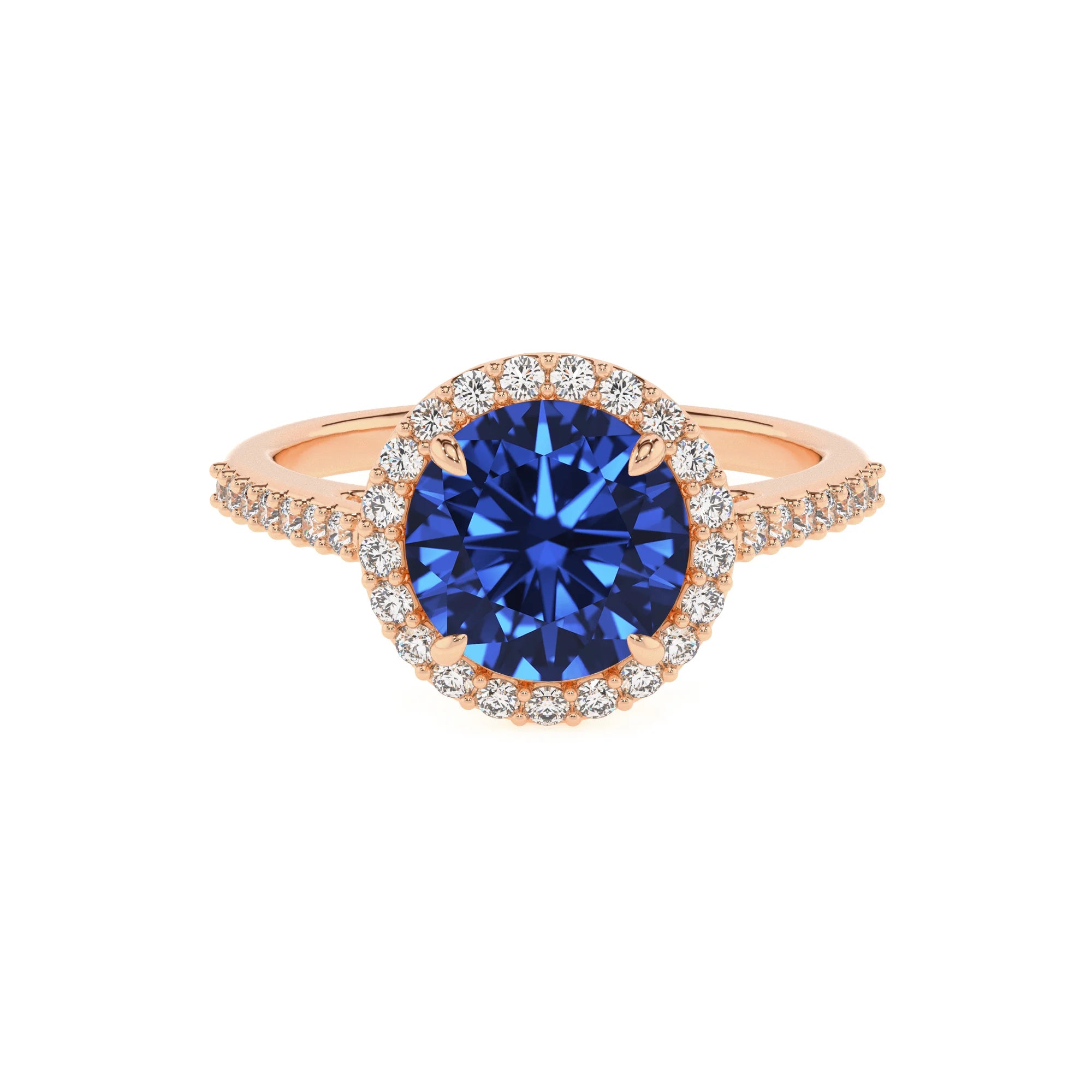 lab grown blue-sapphire round solitaire rings in rose gold