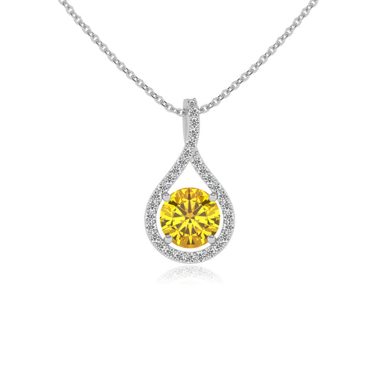 lab grown yellow-sapphire round solitaire necklaces in platinum