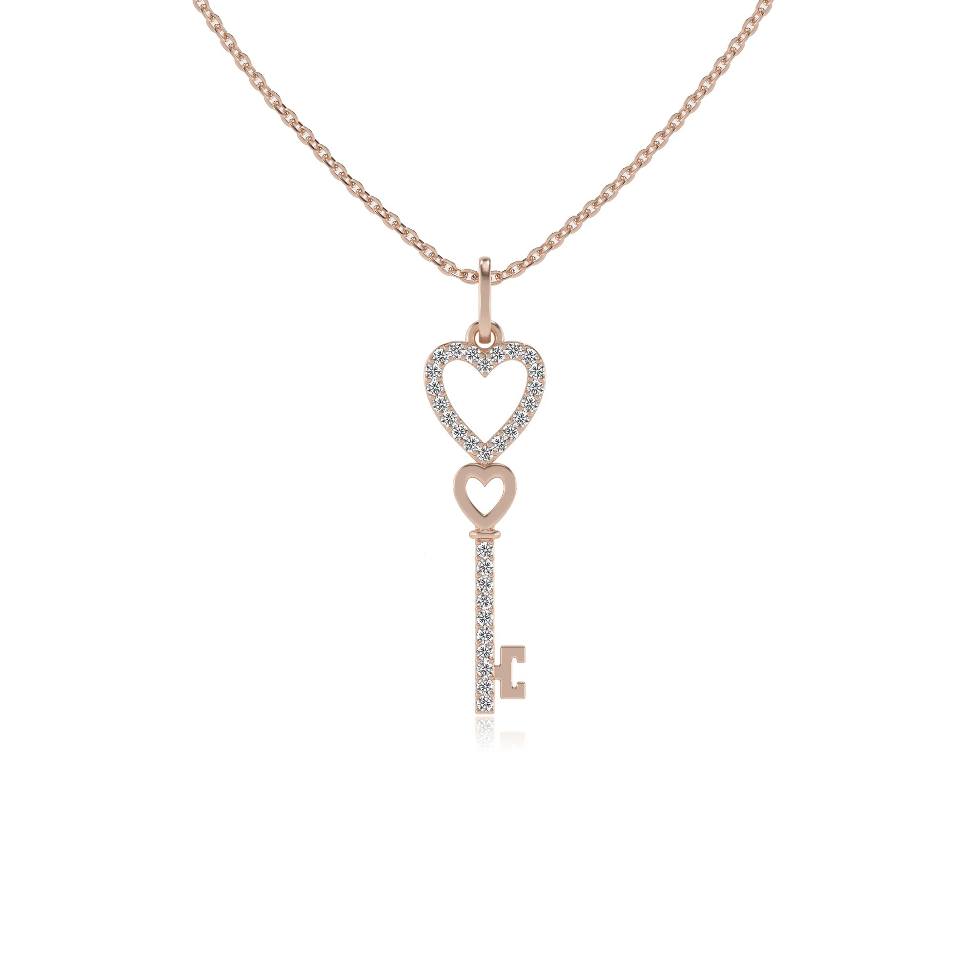 lab grown diamond round drop necklaces in rose gold