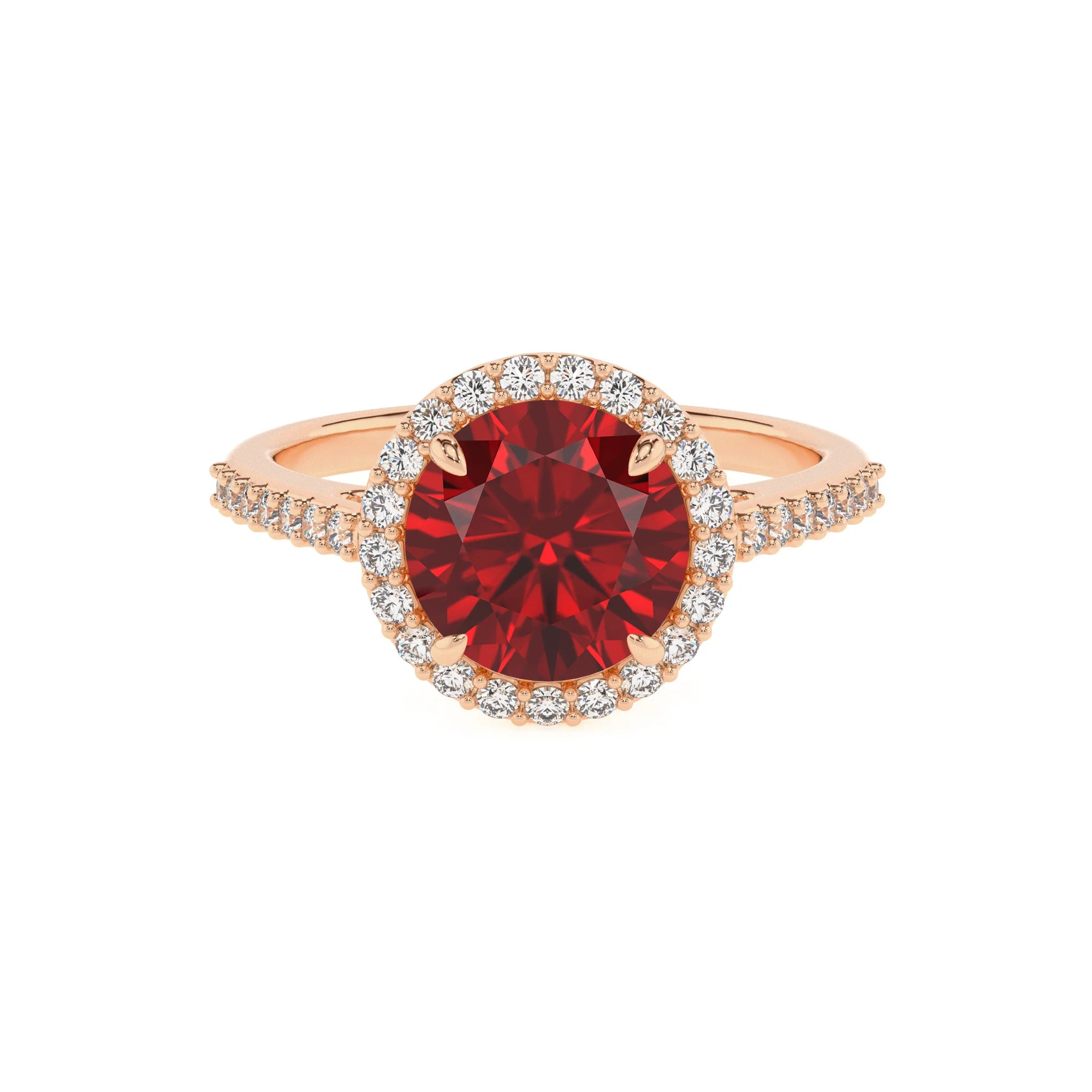 lab grown ruby round solitaire rings in rose gold