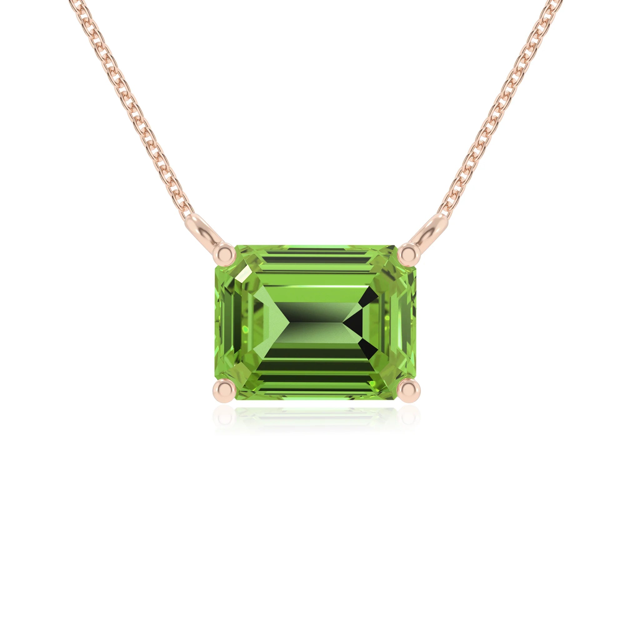 natural peridot emerald cut solitaire necklaces in rose gold