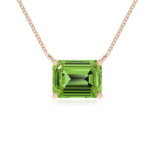 natural peridot emerald cut solitaire necklaces in rose gold