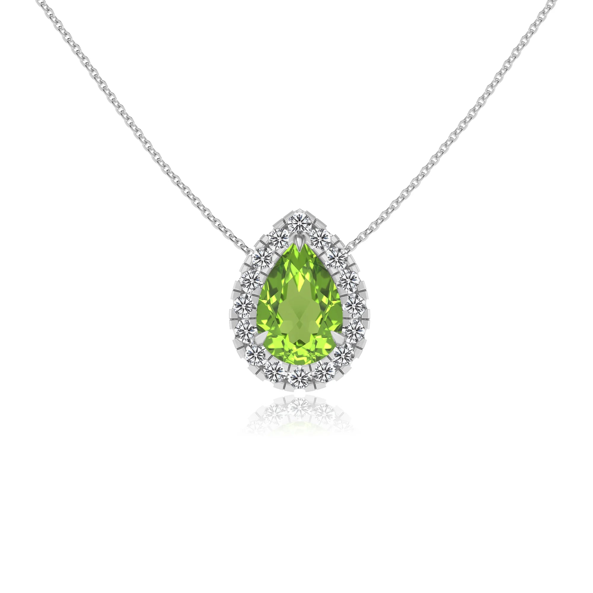 natural peridot pear solitaire necklaces in white gold
