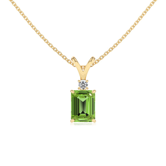 natural peridot emerald cut solitaire v-bale necklaces in yellow gold