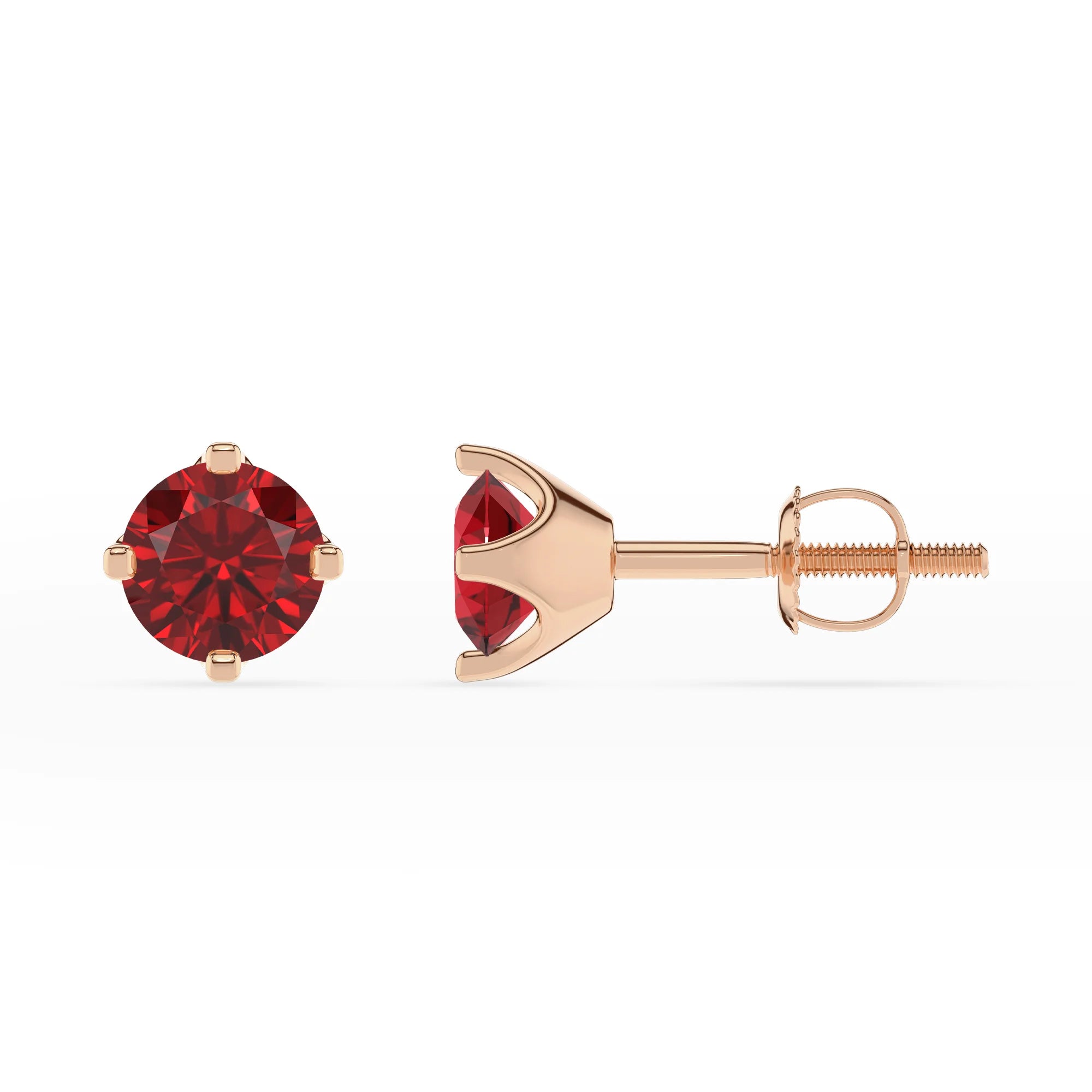 lab grown ruby round stud earrings in rose gold