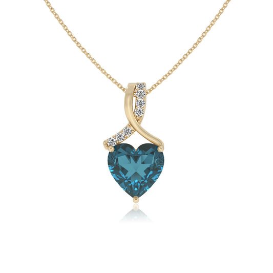 natural london-blue-topaz heart solitaire necklaces in yellow gold