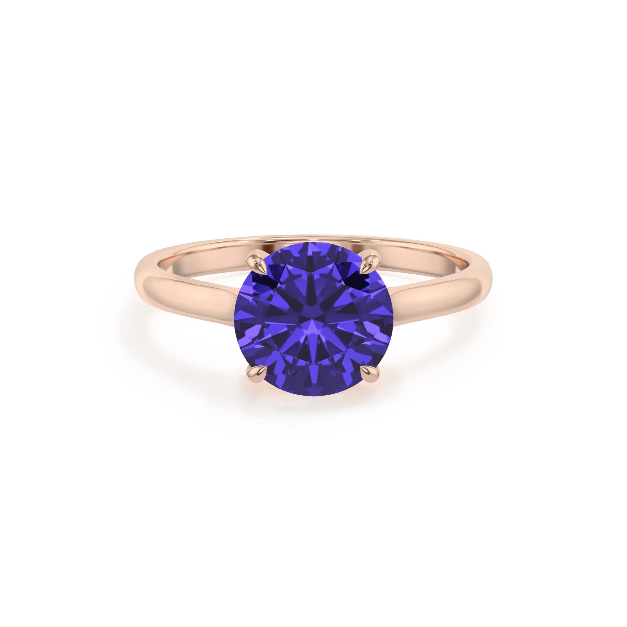 lab grown tanzanite round solitaire rings in rose gold