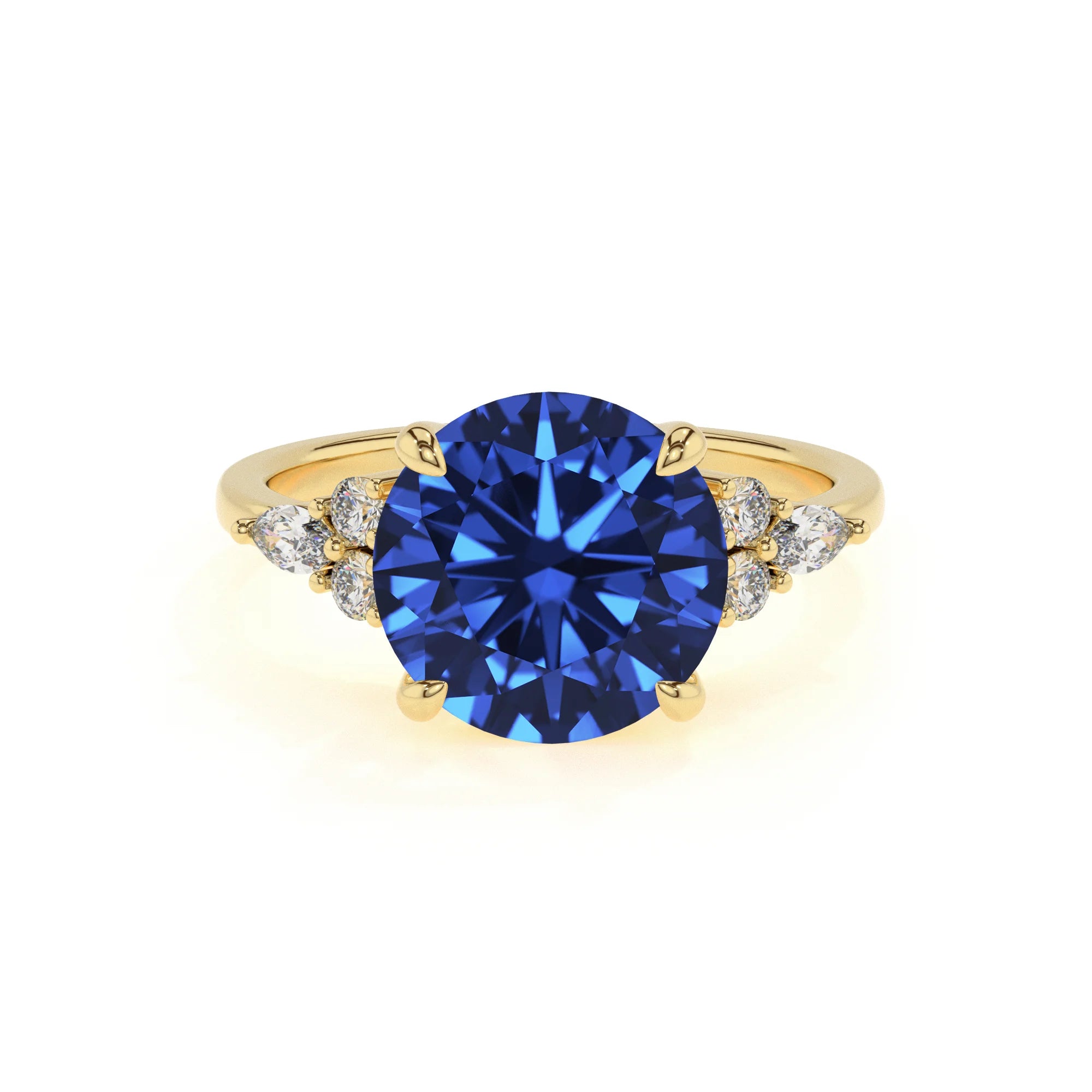 lab grown blue-sapphire round solitaire rings in yellow gold
