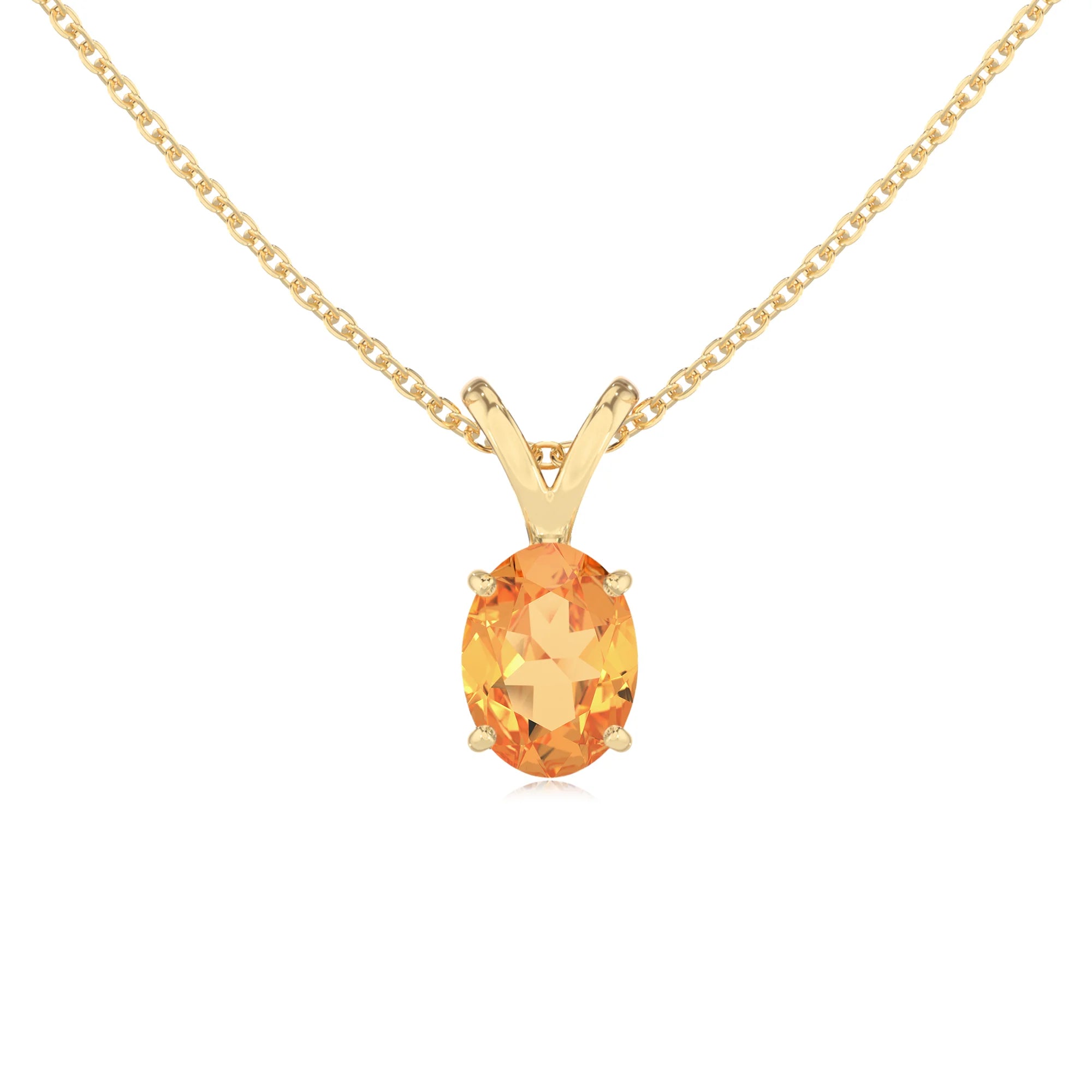 lab grown citrine oval solitaire v-bale necklaces in yellow gold
