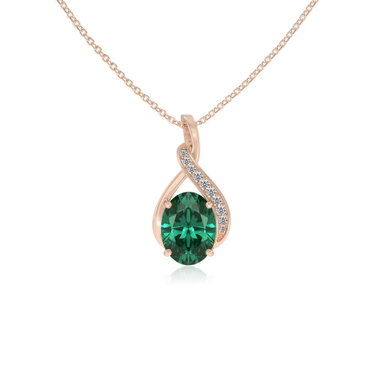 lab grown emerald oval solitaire necklaces in rose gold