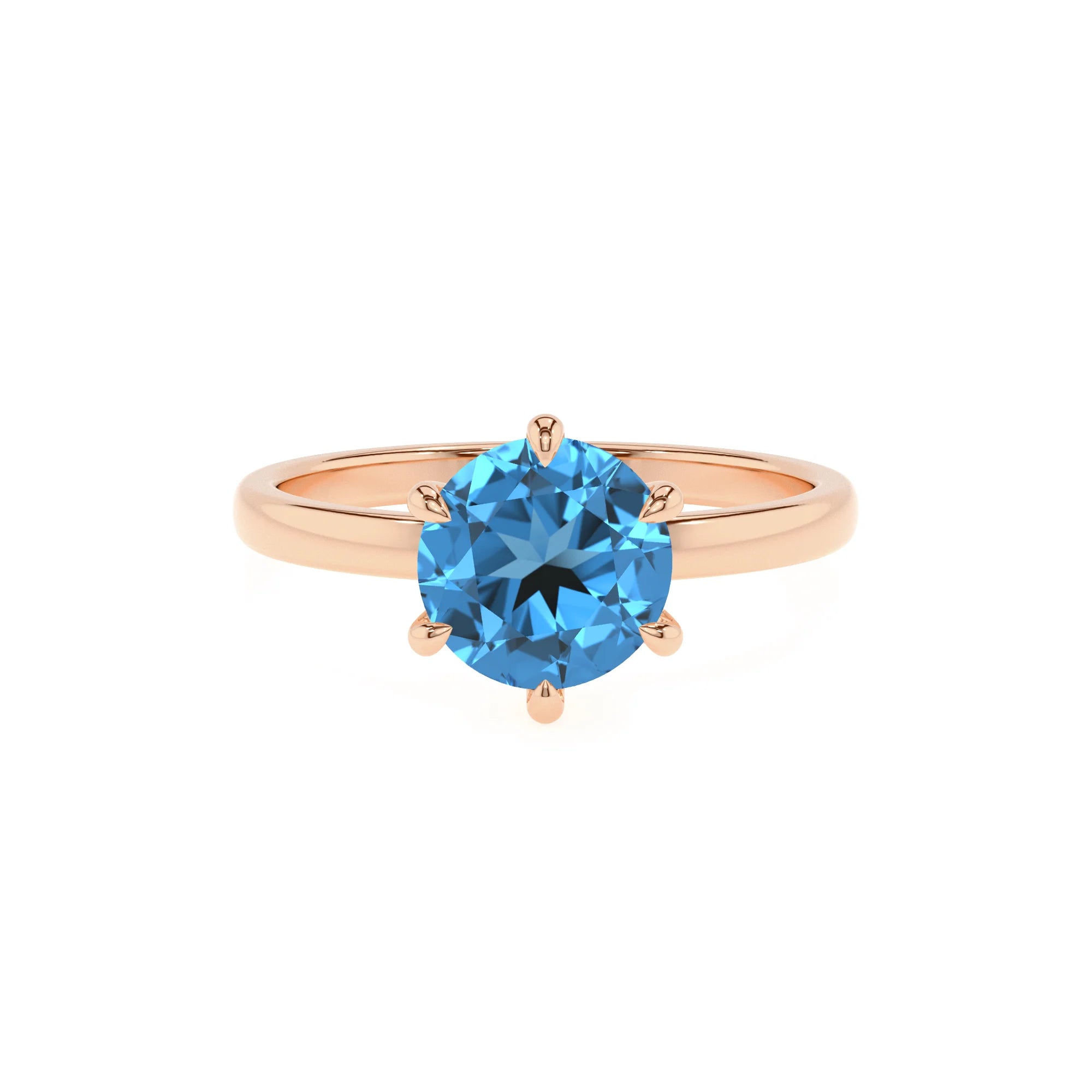 natural swiss-blue-topaz round solitaire rings in rose gold