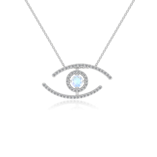 natural rainbow-moonstone round solitaire necklaces in sterling silver