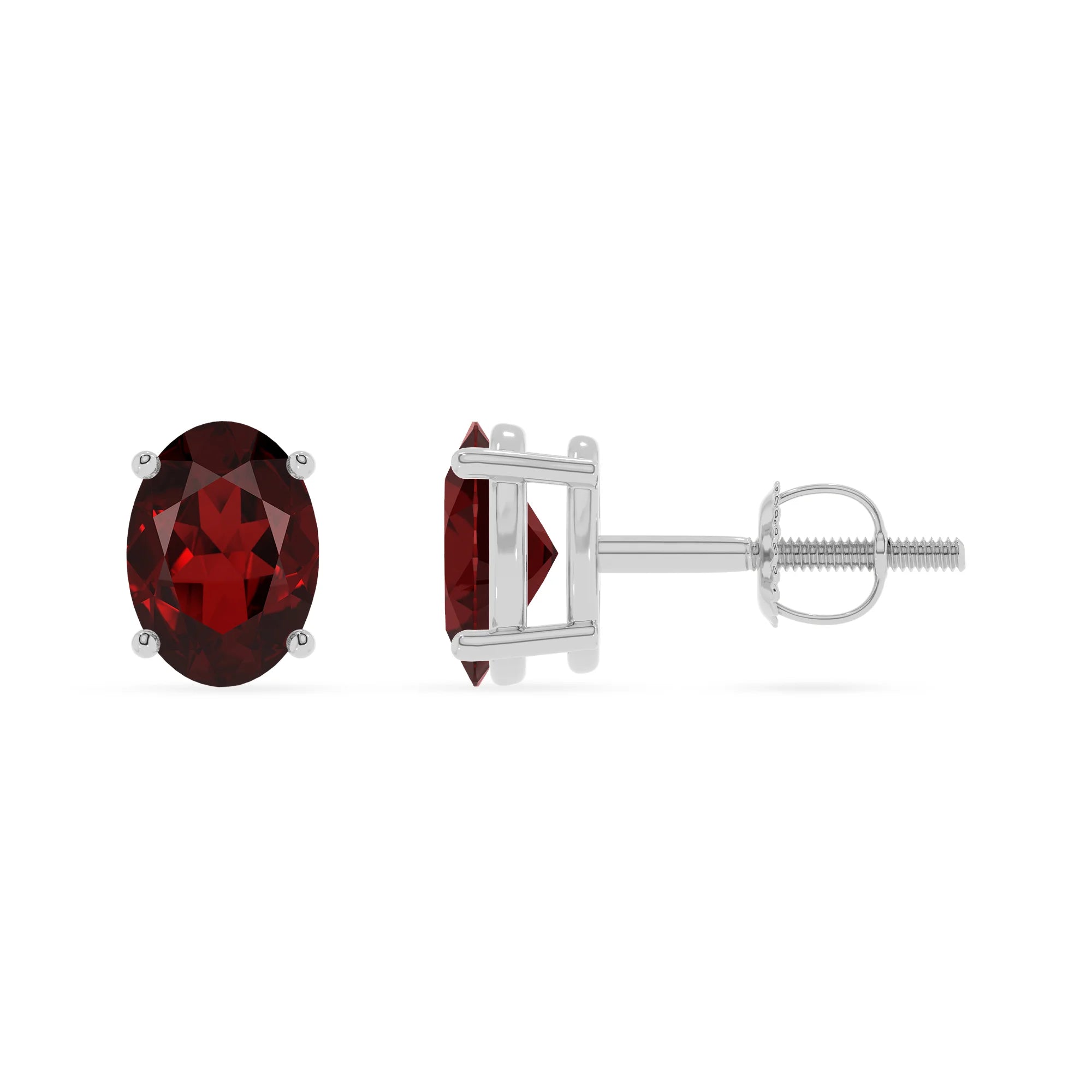 natural garnet oval stud earrings in white gold