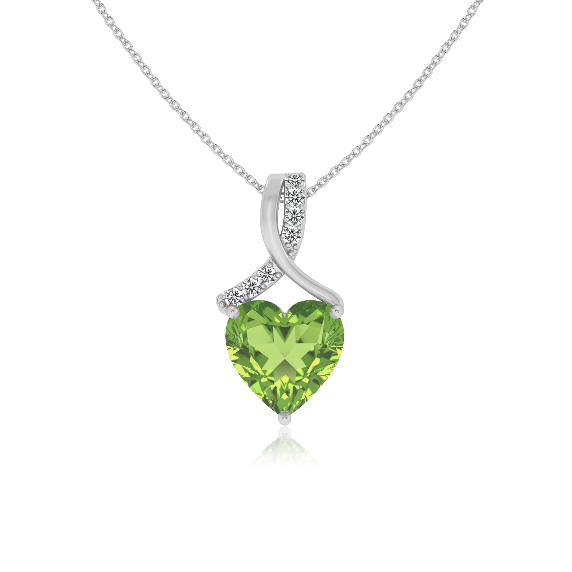 natural peridot heart solitaire necklaces in white gold