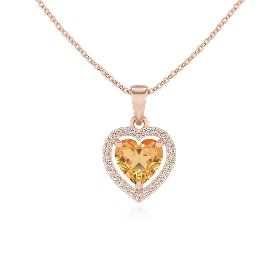 lab grown citrine heart solitaire necklaces in rose gold