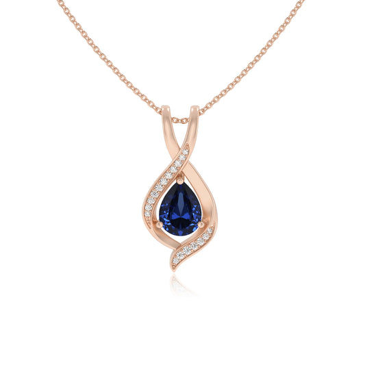 lab grown blue-sapphire pear solitaire necklaces in rose gold