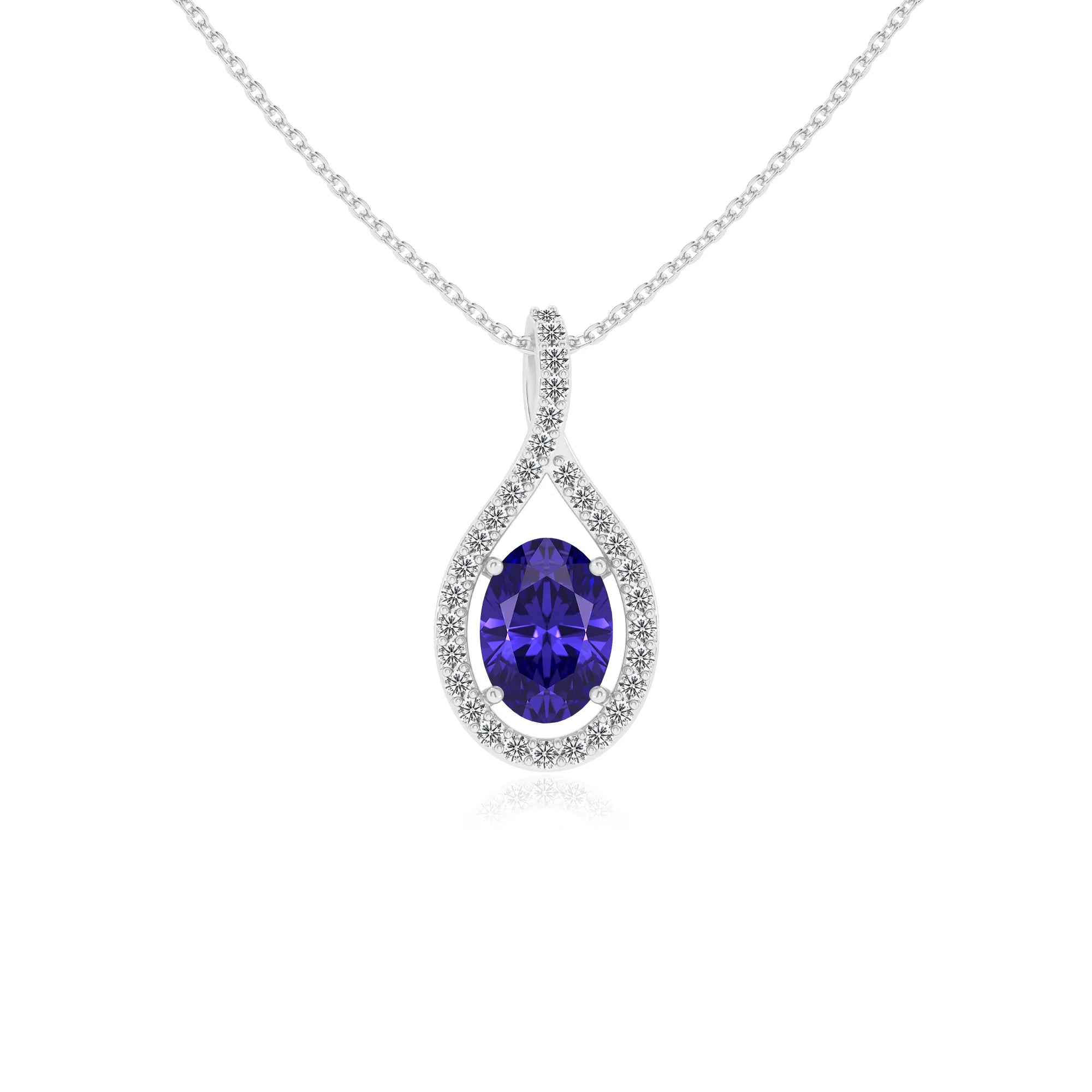 lab grown tanzanite oval solitaire necklaces in white gold