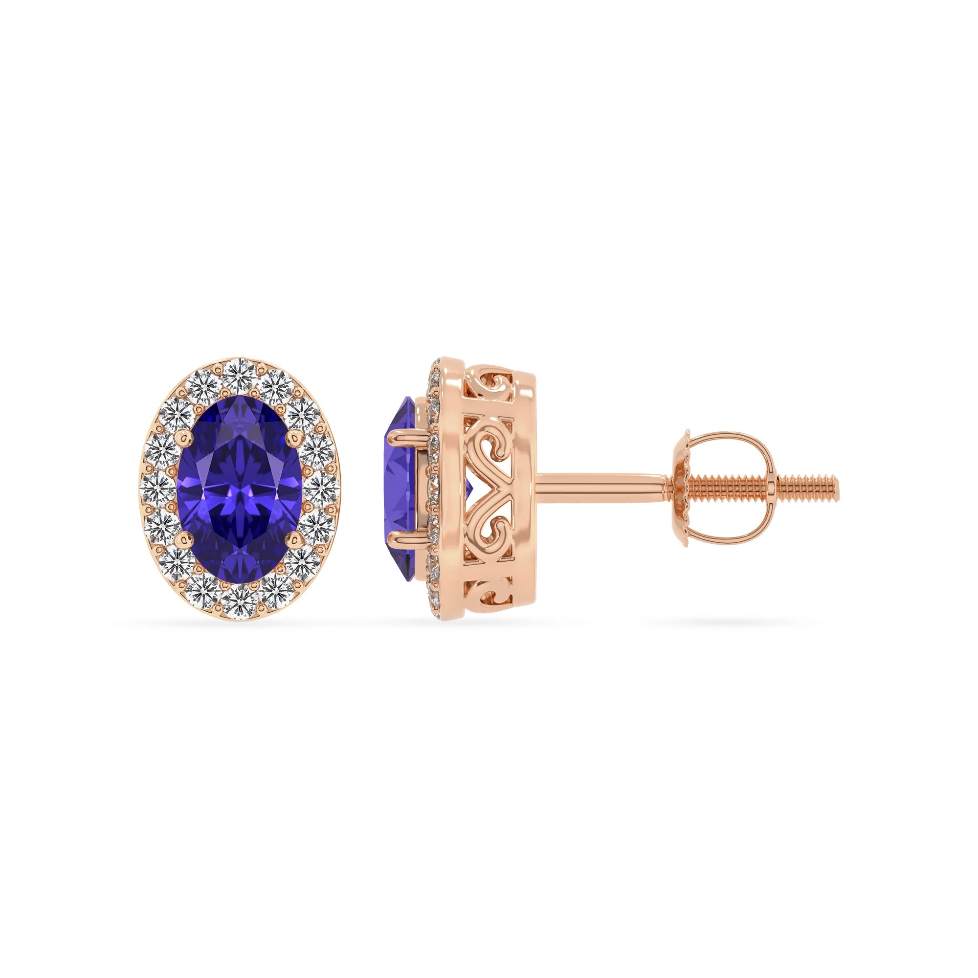 lab grown tanzanite oval stud earrings in rose gold