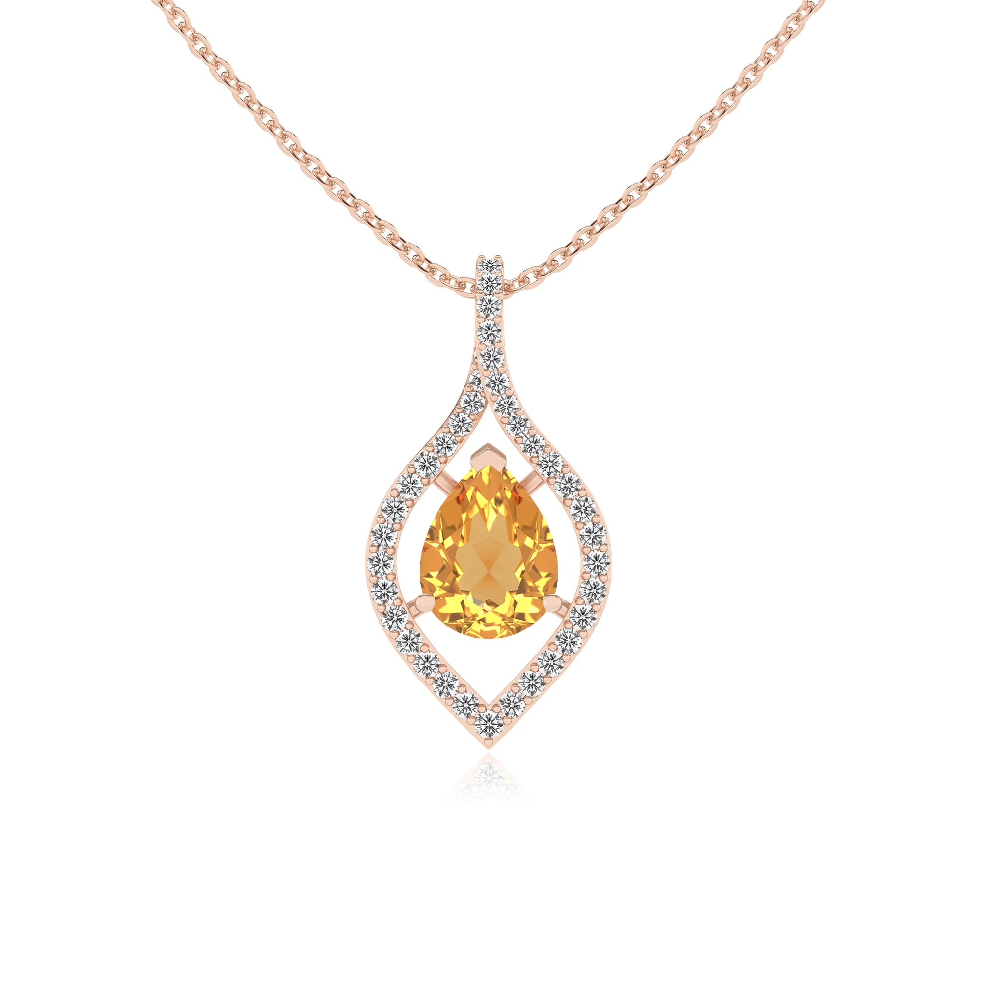 lab grown citrine pear infinity necklaces in rose gold