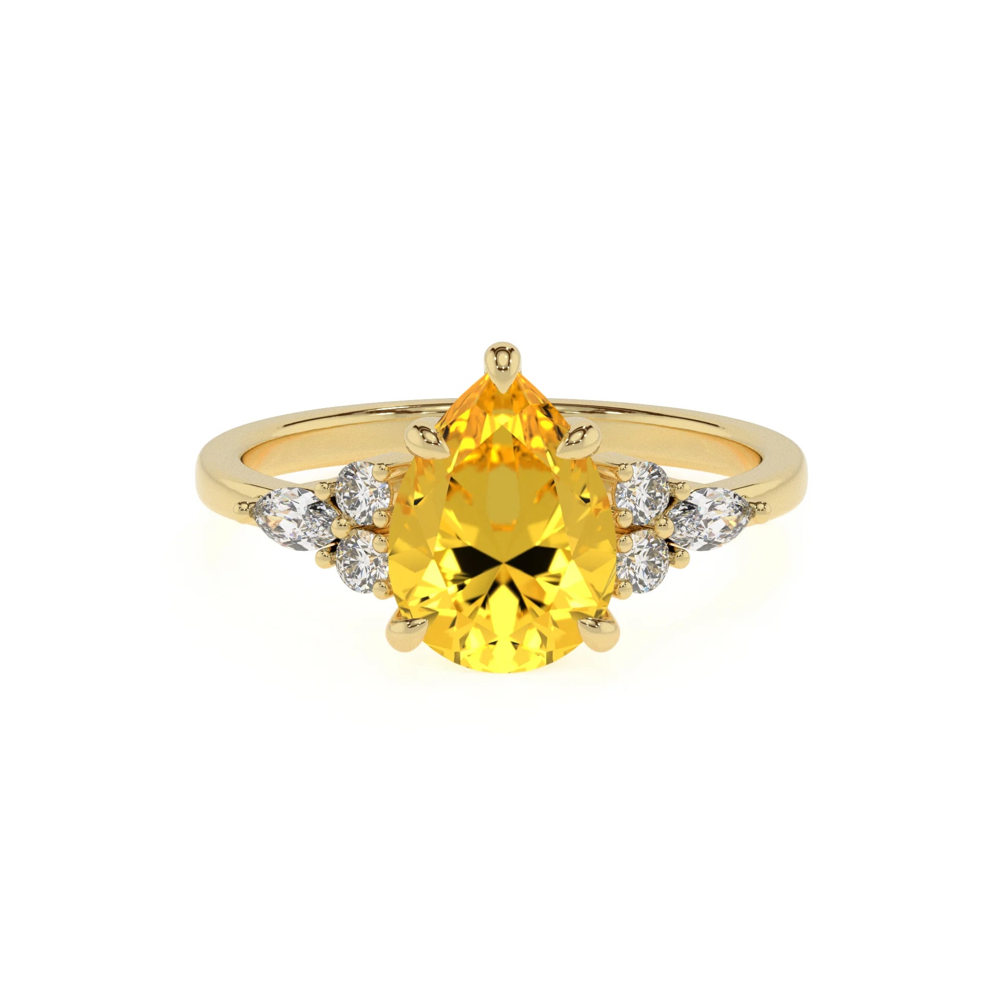 lab grown yellow-sapphire pear solitaire rings in yellow gold