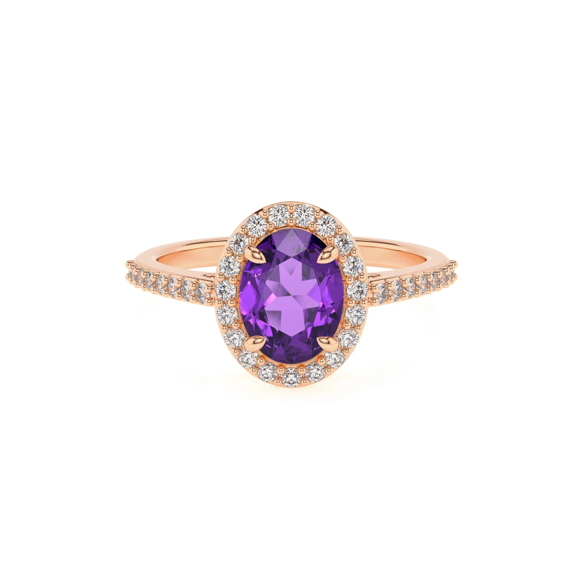 lab grown amethyst oval solitaire rings in rose gold