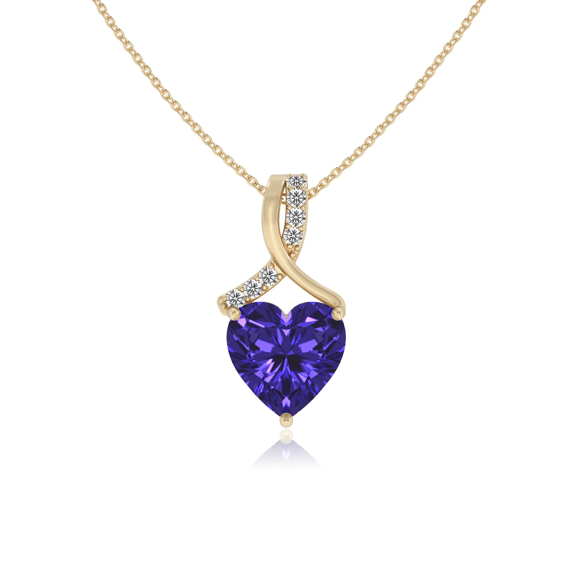 lab grown tanzanite heart solitaire necklaces in yellow gold