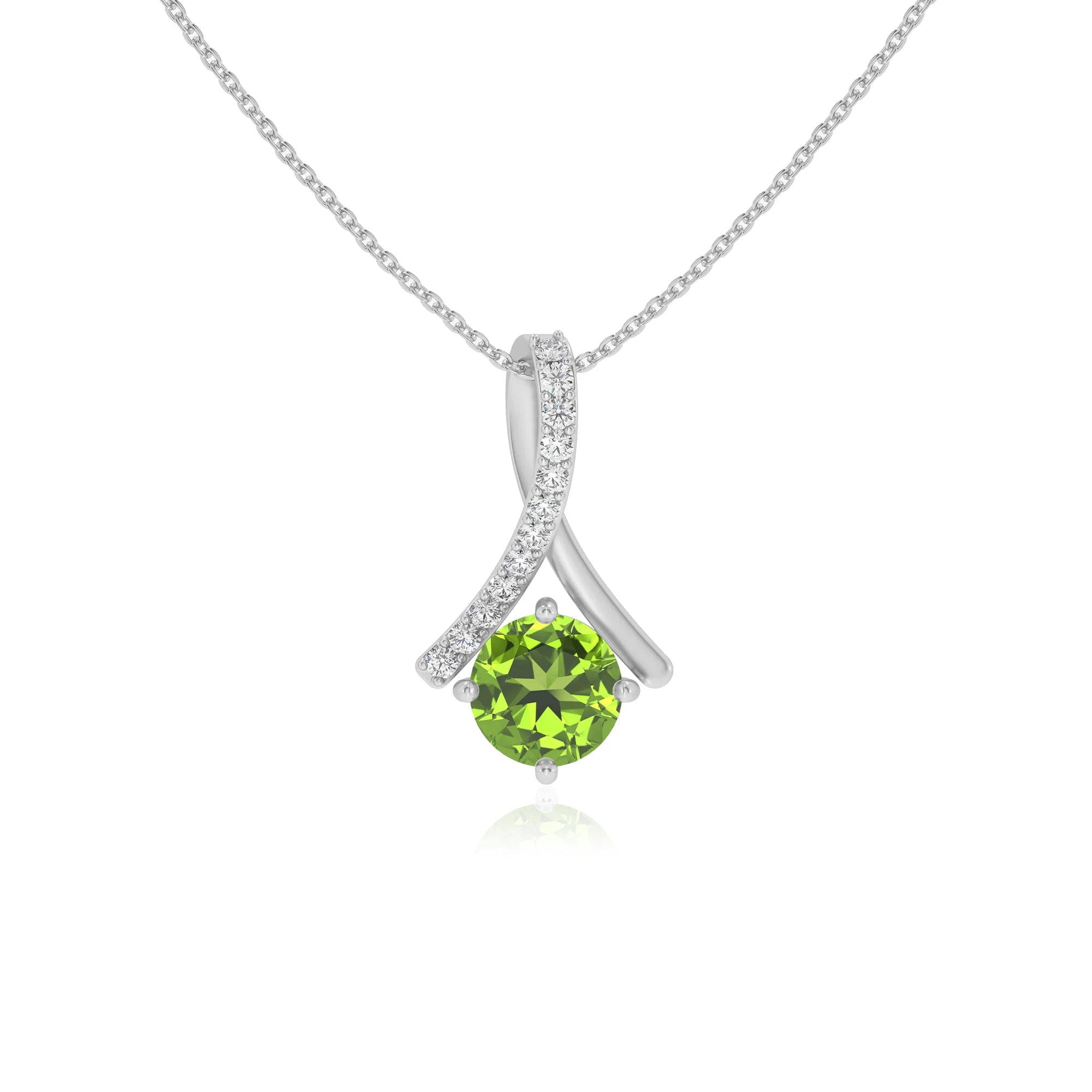 natural peridot round solitaire necklaces in white gold