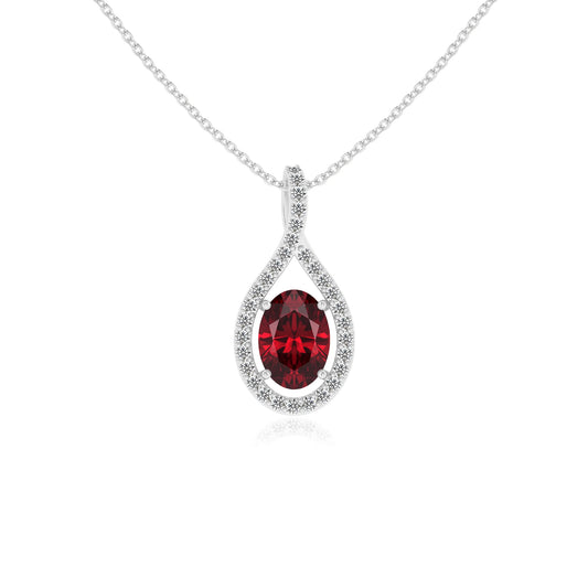 lab grown ruby oval solitaire necklaces in platinum