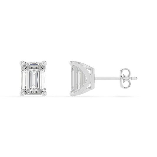 lab grown moissanite emerald cut stud earrings in platinum