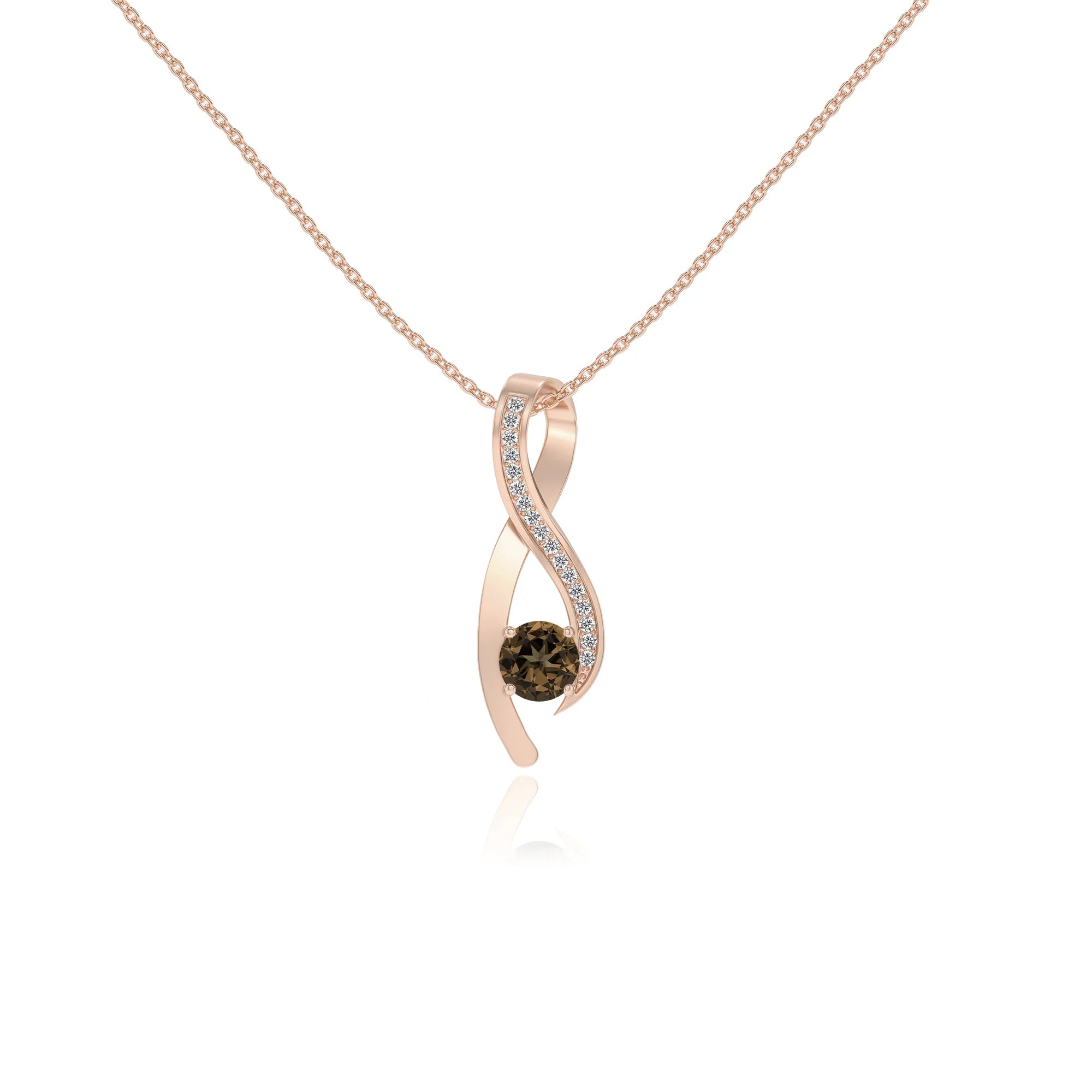 natural smoky-quartz round solitaire necklaces in rose gold
