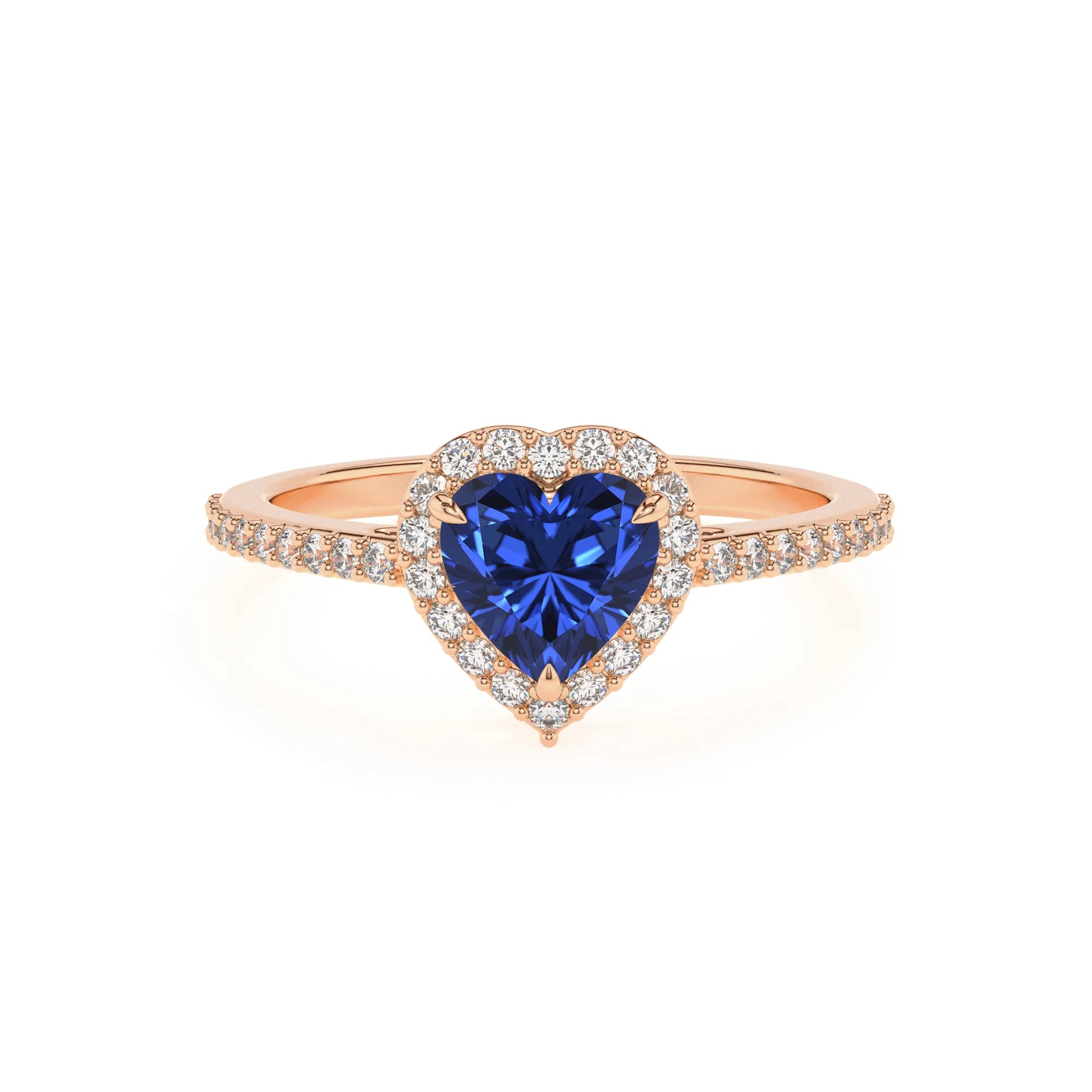 lab grown blue-sapphire heart solitaire rings in rose gold