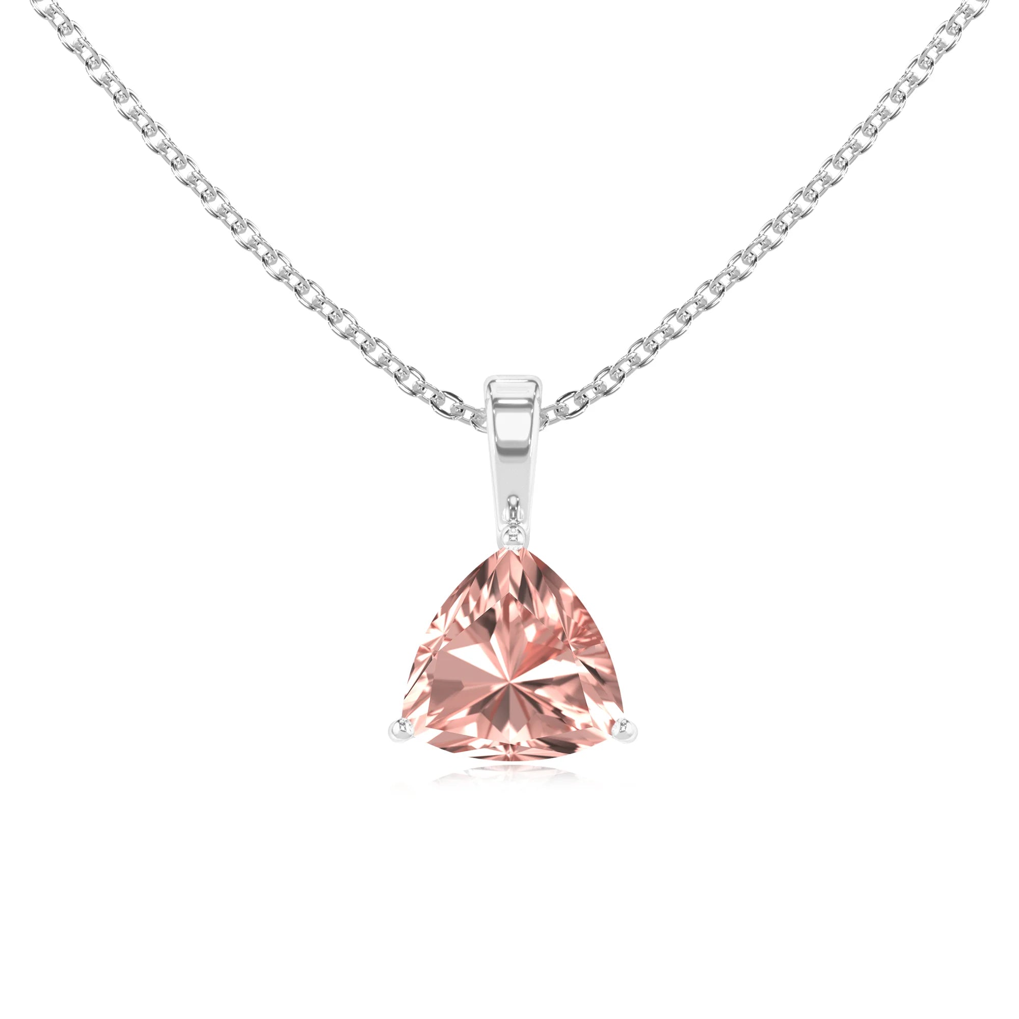 lab grown morganite trillion solitaire necklaces in platinum