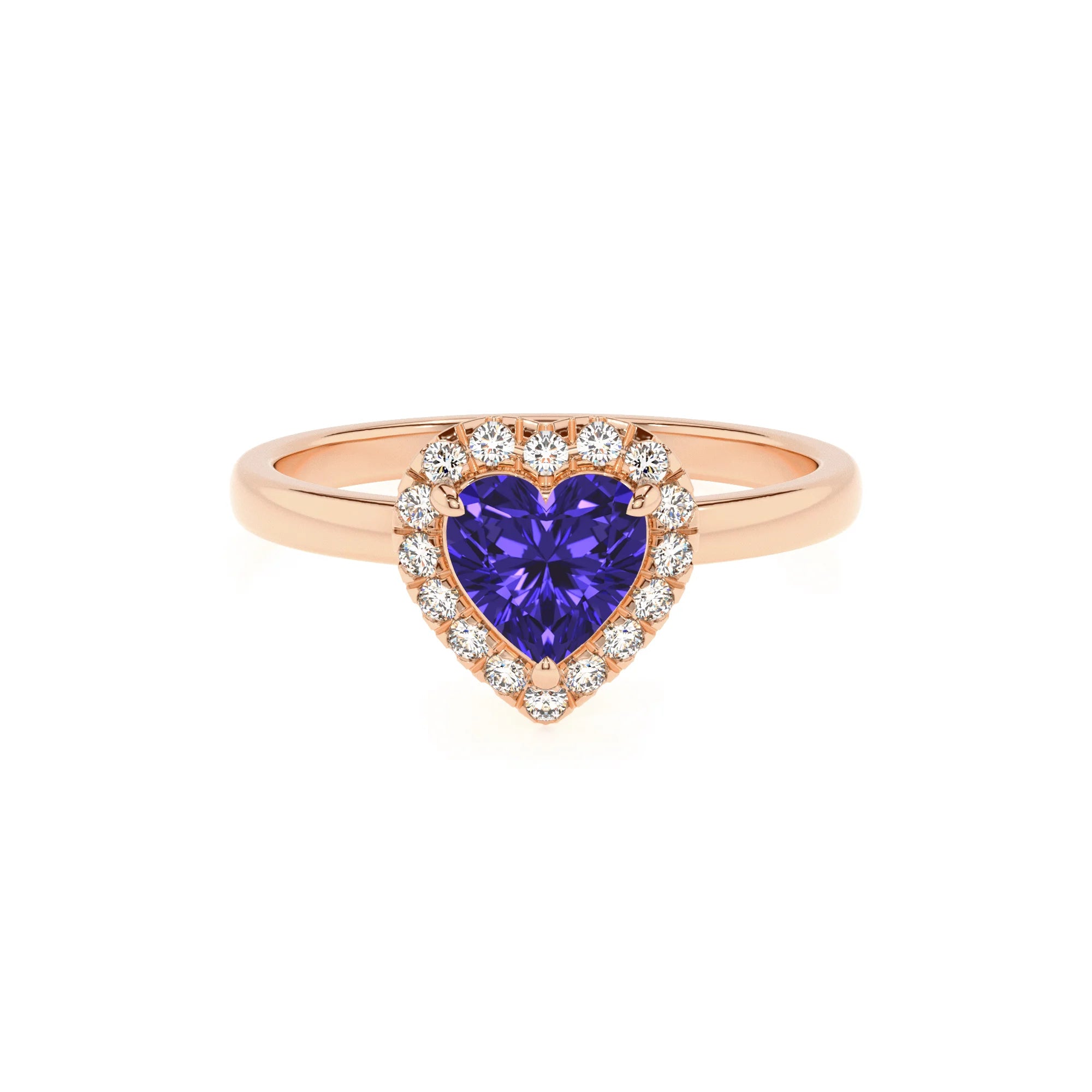 lab grown tanzanite heart solitaire rings in rose gold