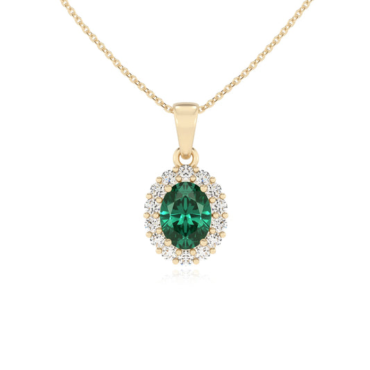 lab grown emerald oval solitaire necklaces in yellow gold