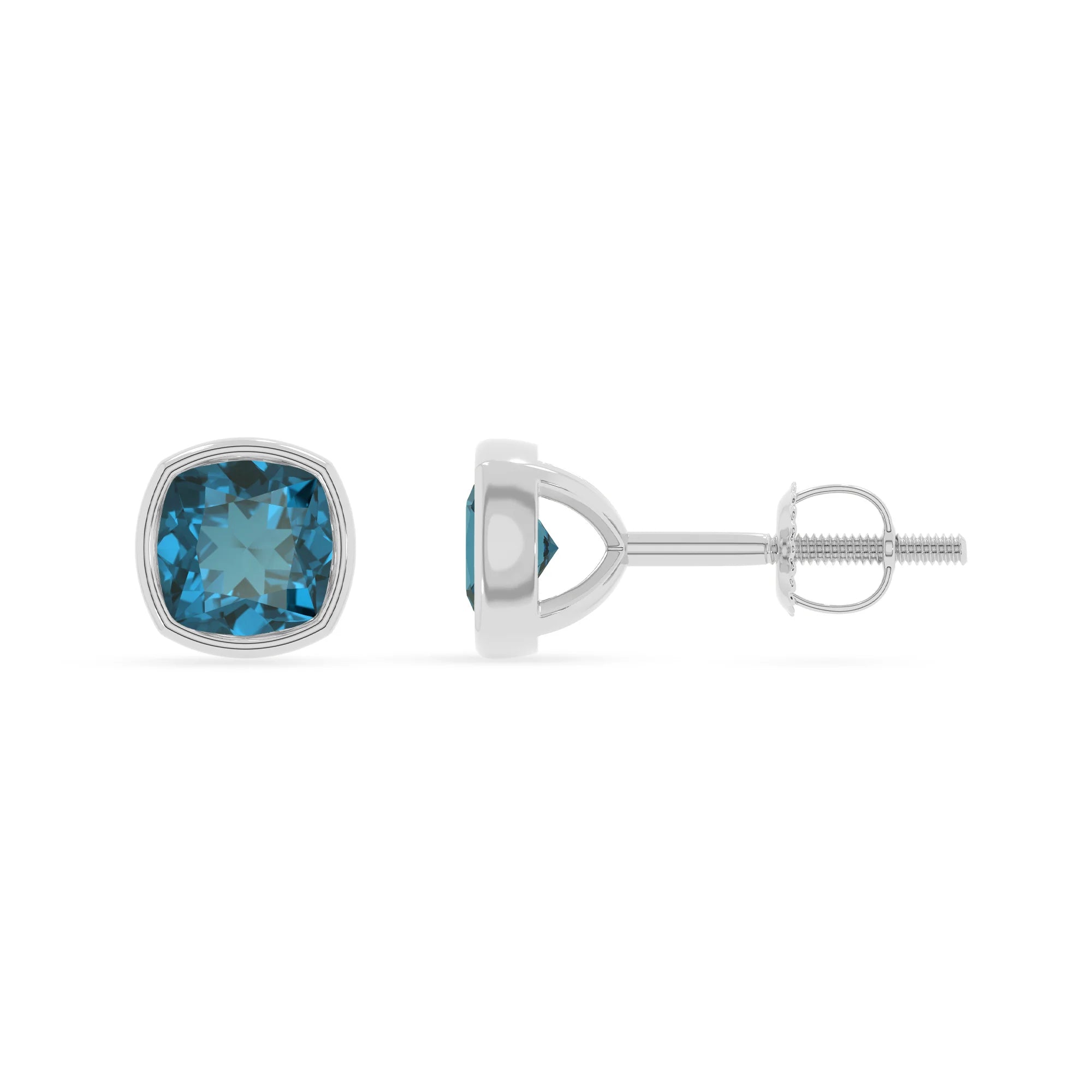 natural london blue topaz cushion stud earrings in platinum