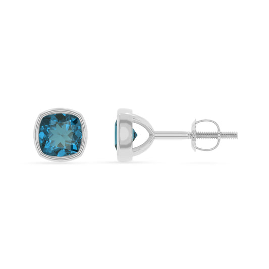 natural london blue topaz cushion stud earrings in platinum