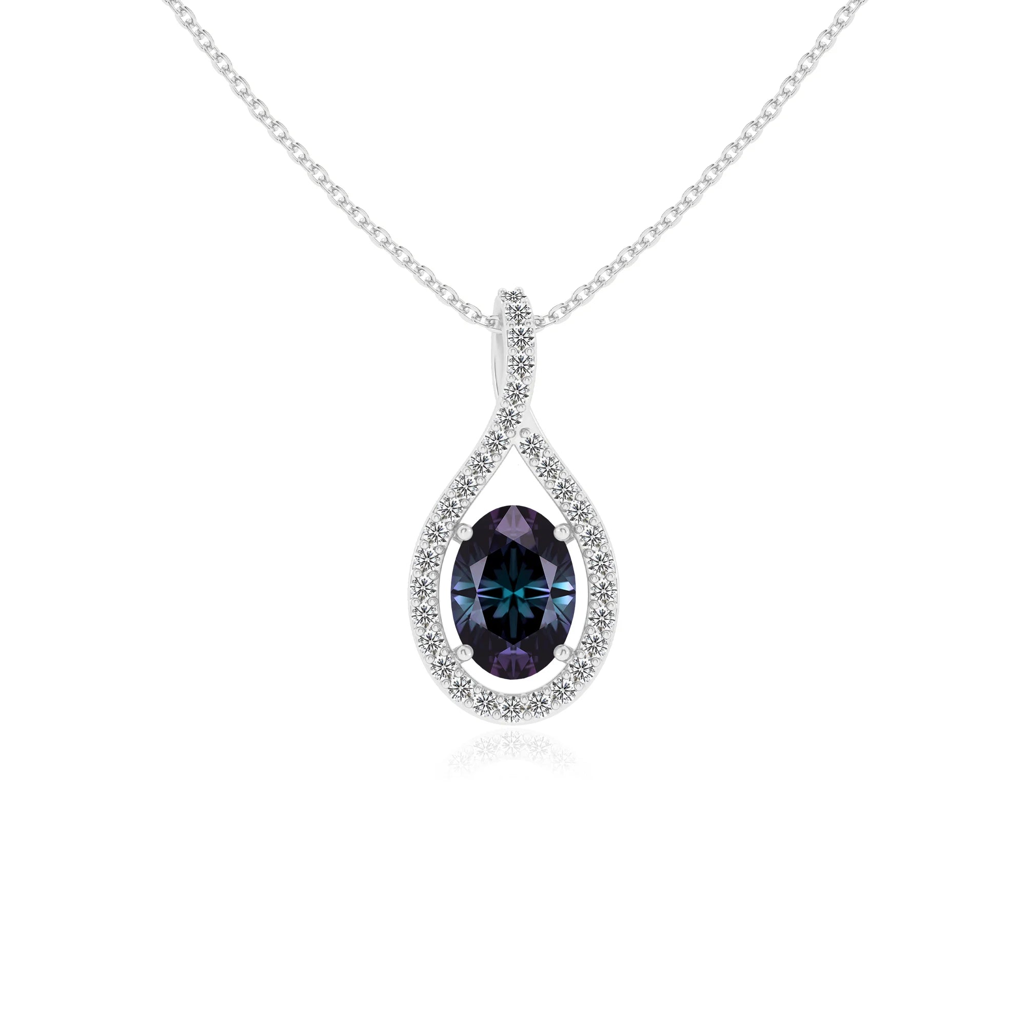 lab grown alexandrite oval solitaire necklaces in white gold