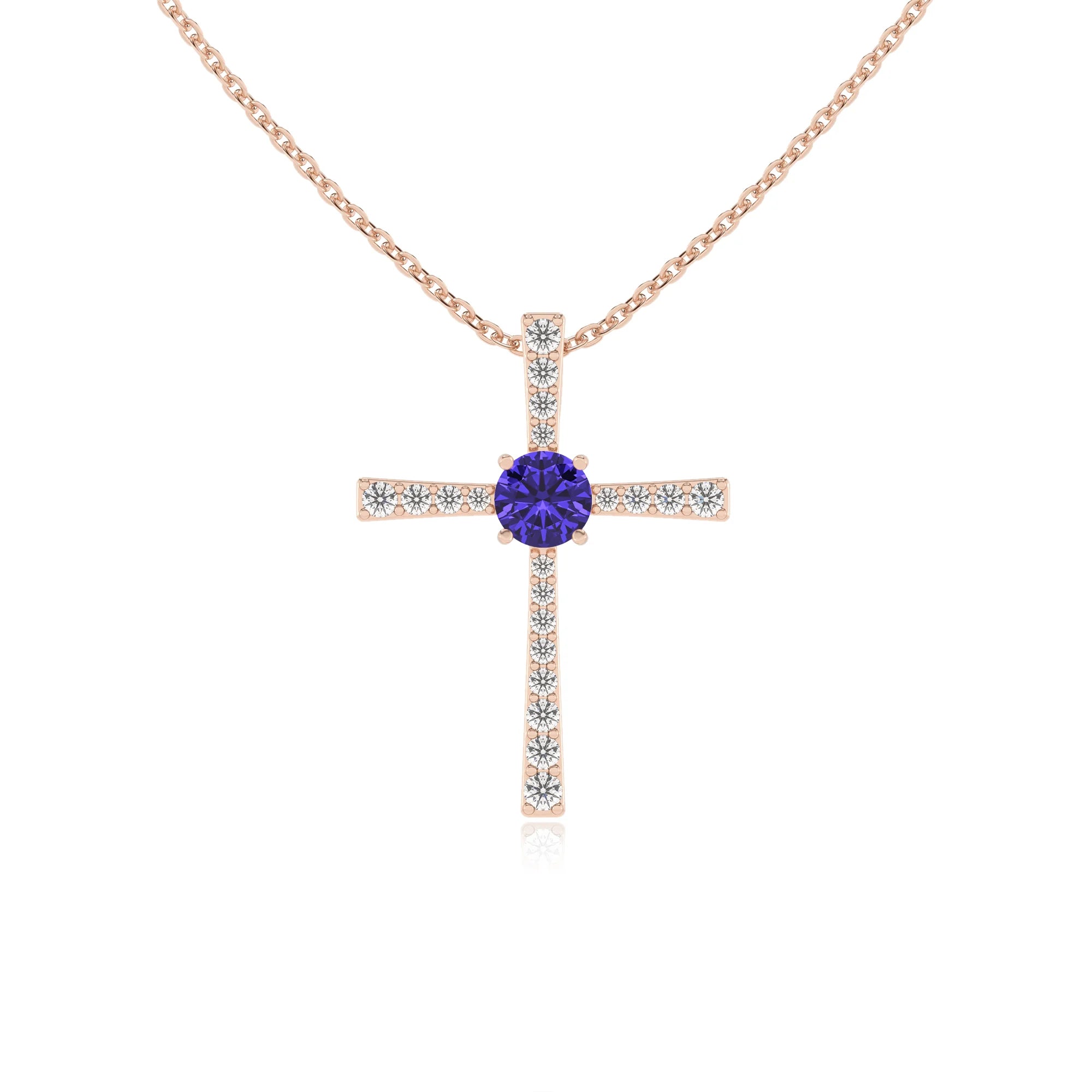 lab grown tanzanite round infinity necklaces in rose gold