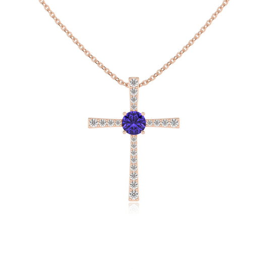 lab grown tanzanite round infinity necklaces in rose gold