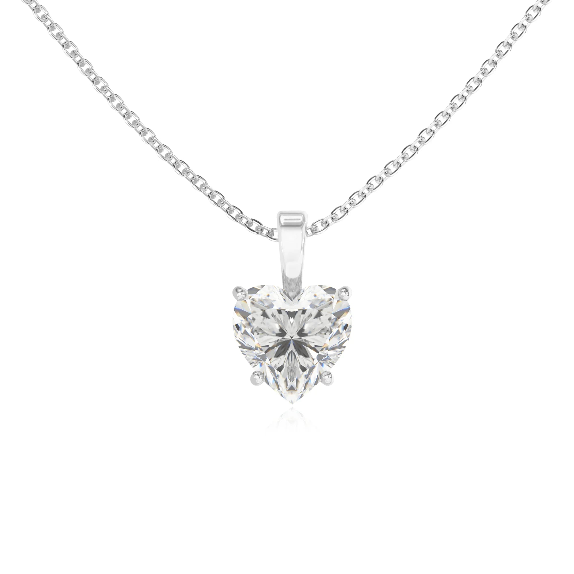 lab grown moissanite heart solitaire necklaces in sterling silver