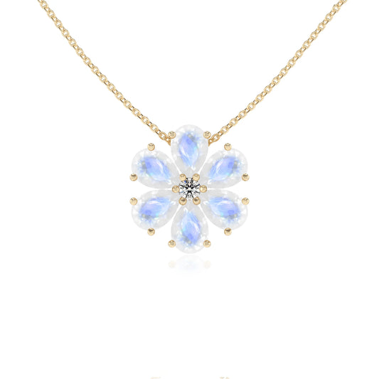 natural rainbow-moonstone pear solitaire necklaces in yellow gold