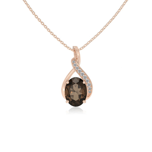 natural smoky-quartz oval solitaire necklaces in rose gold