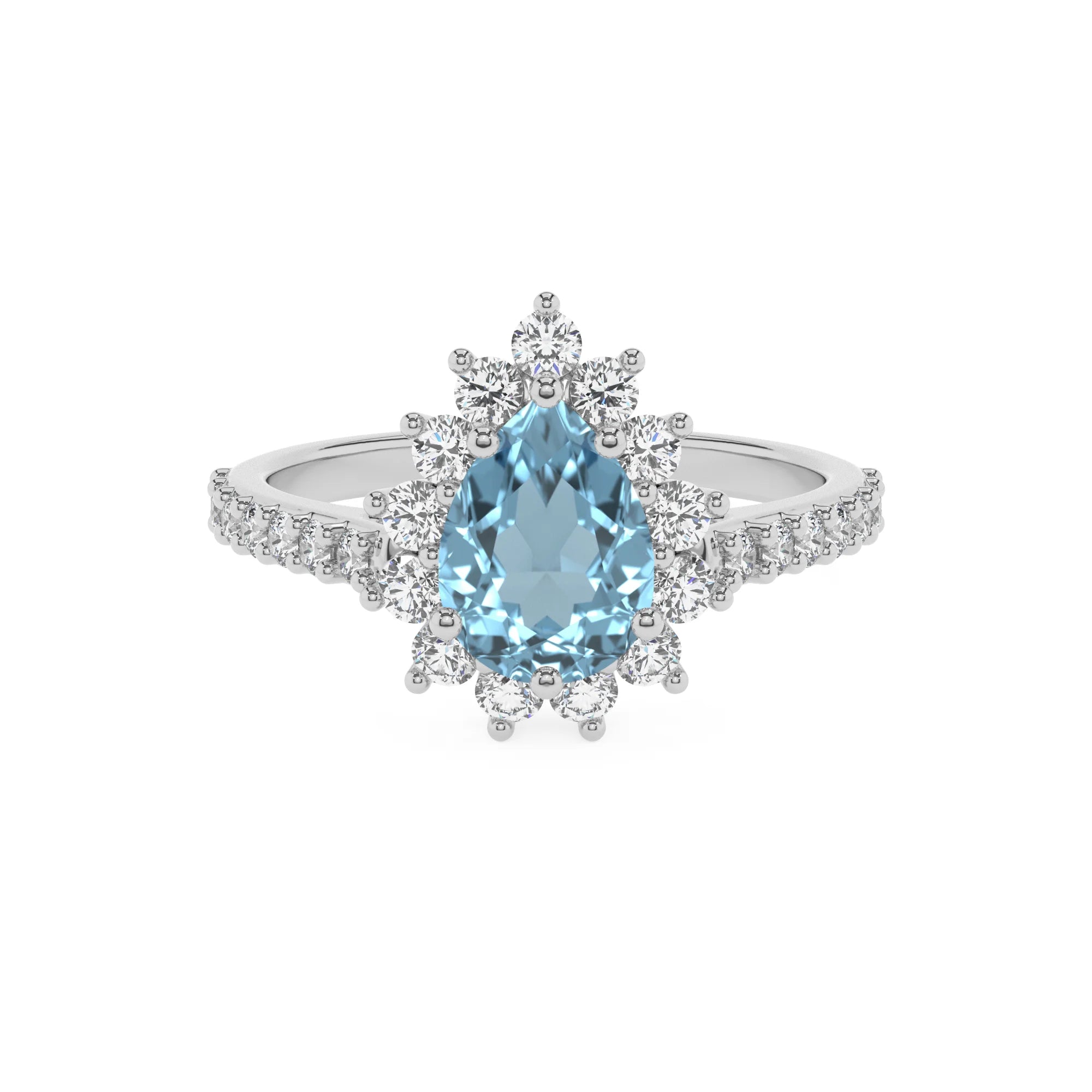 lab grown aquamarine pear solitaire rings in white gold