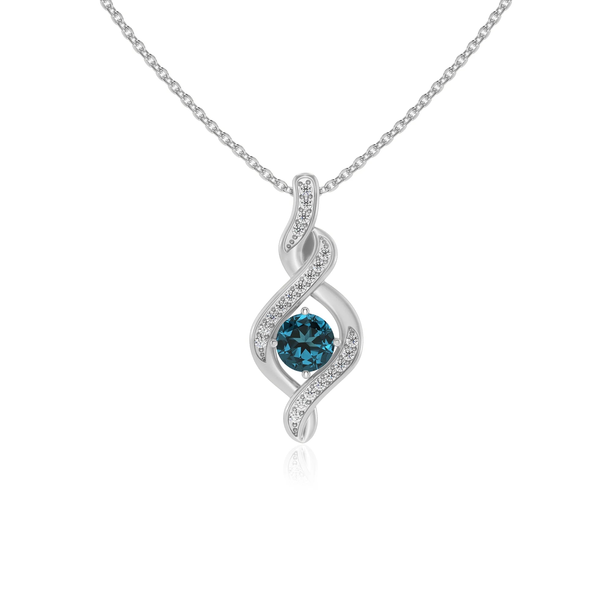 natural london-blue-topaz round solitaire necklaces in white gold