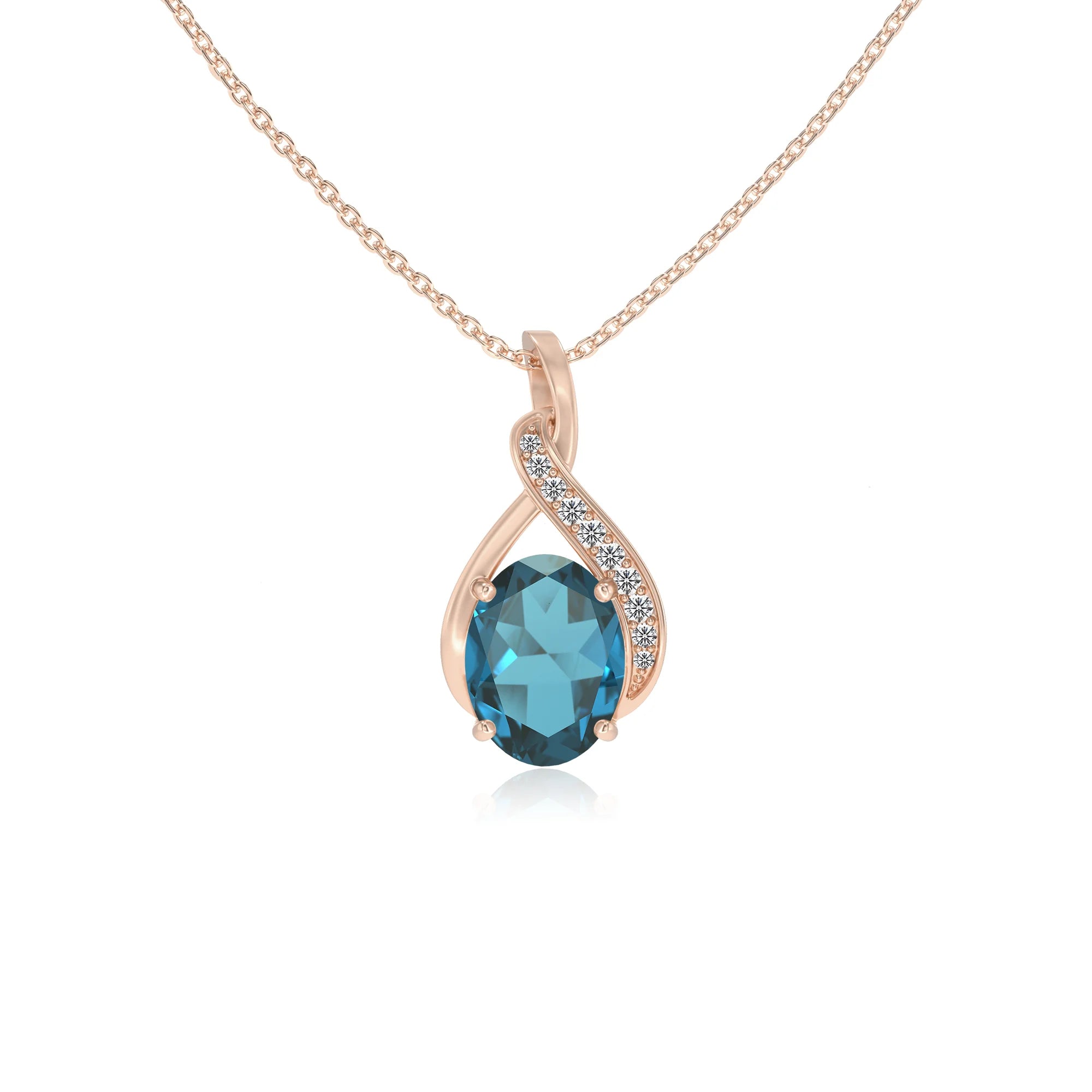 natural london-blue-topaz oval solitaire necklaces in rose gold